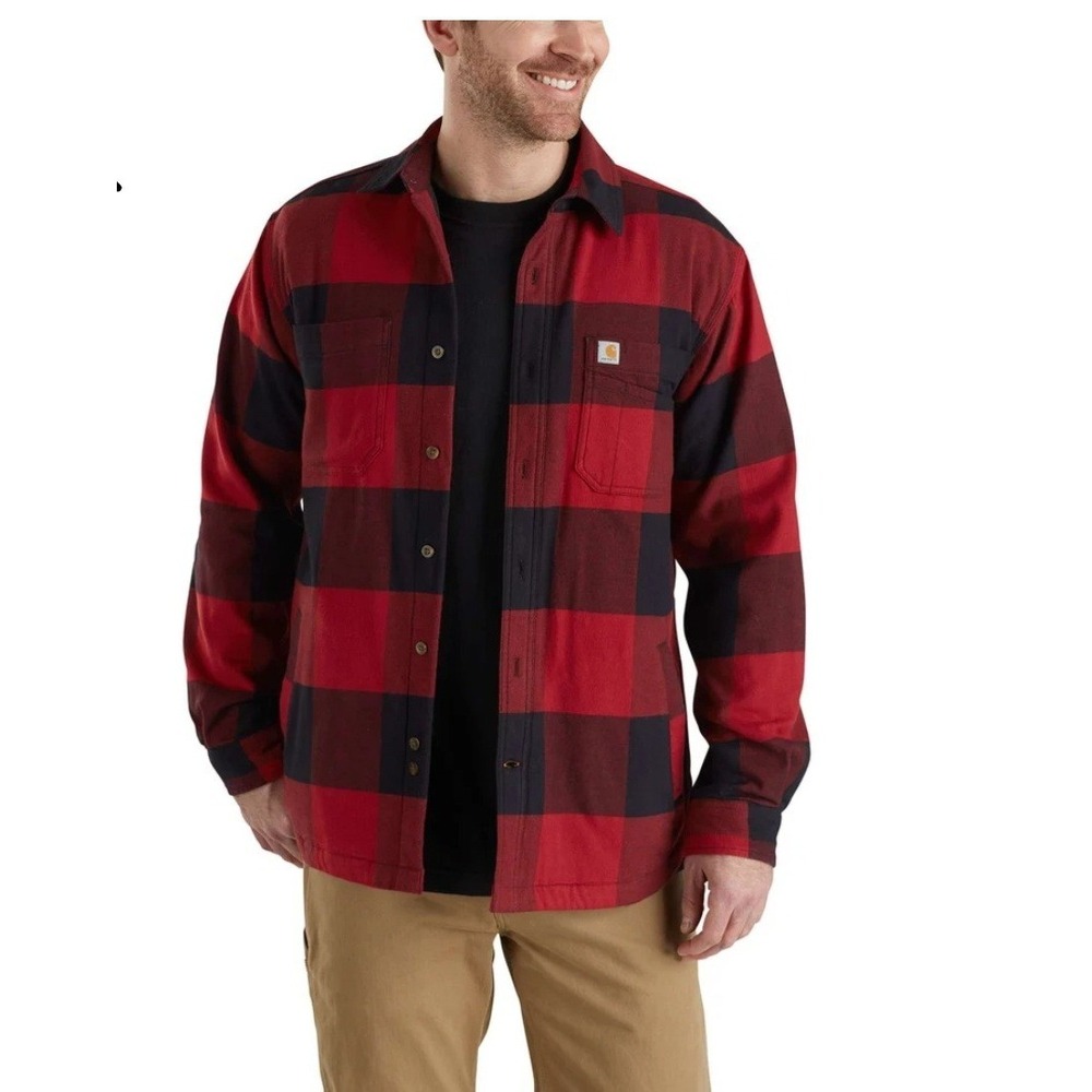 Carhartt Lined Flannel Shirt Shacket Mens XL Rugged Flex Utility Fleece Plaid